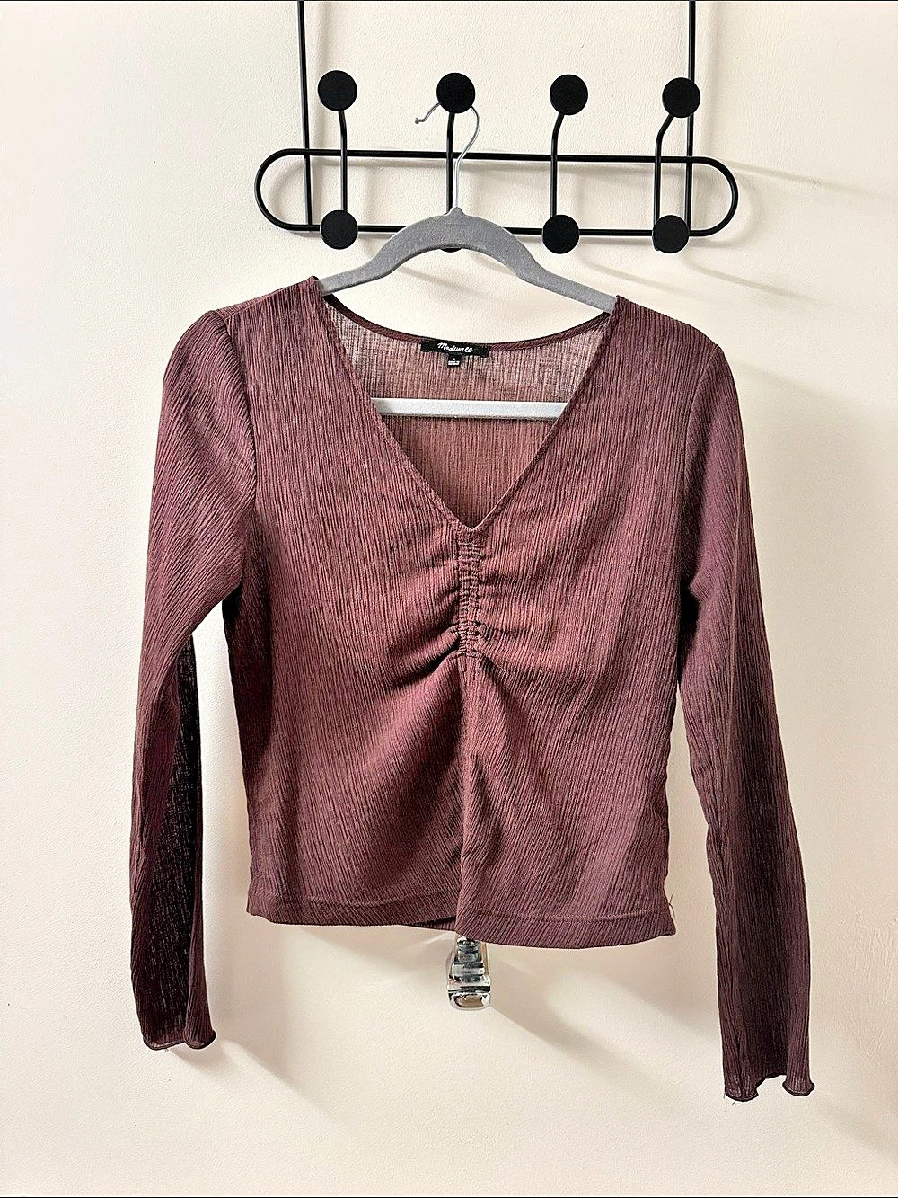 Madewell Women's Ruched V-Neck Top in Purple Size Medium